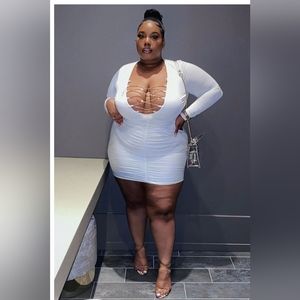 FN Chained Sparkle Ruched Mini Dress - 3X